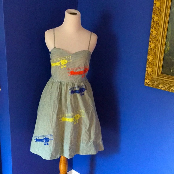 Moulinette Soeurs airplane pinstripe dress cotton summer sundress ✈️ - Picture 10 of 17